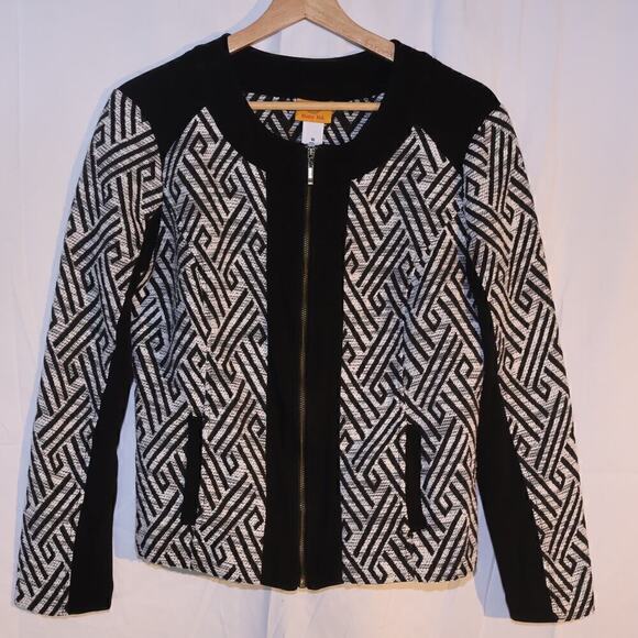 Ruby Road Size 10 Blazer Zip Front Black White Black Trim - Picture 2 of 14